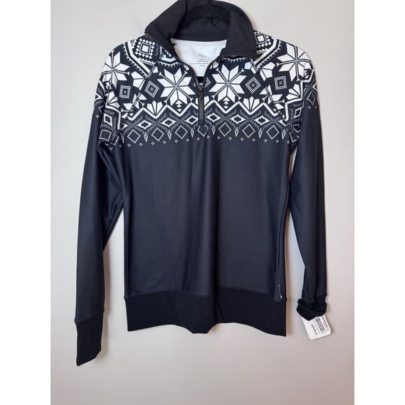 Aqua Athletics Nordic Pull Over Womens S Black White Fair Isle Ski Quarter Zip - Picture 3 of 7
